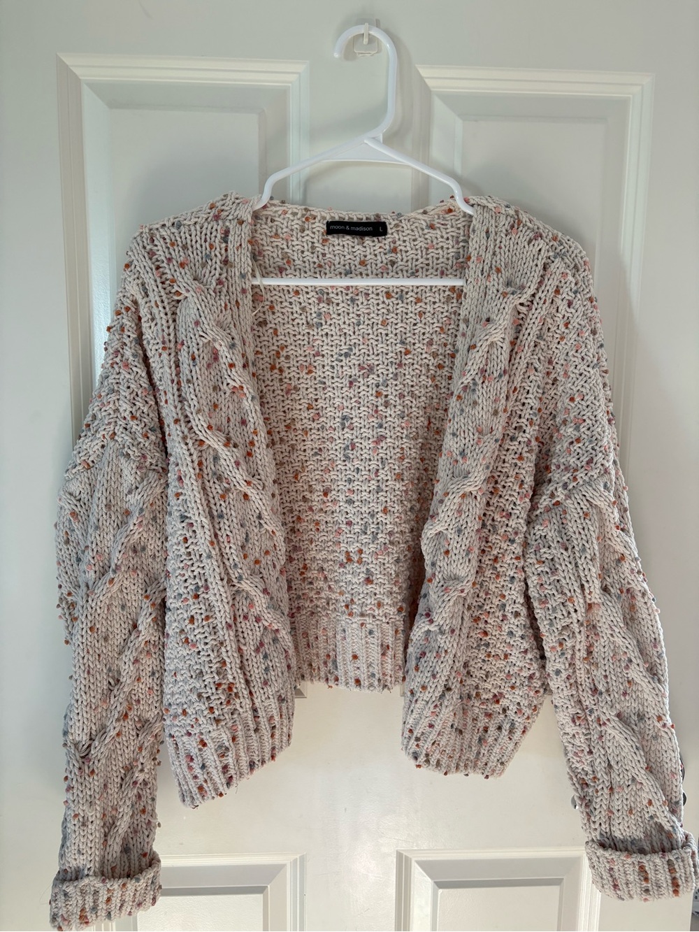 moon & madison Cream Speckled Open-Front Cable Cardigan
